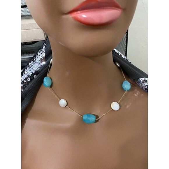 14k Green Quartz/Pearl Necklace - Picture 7 of 8